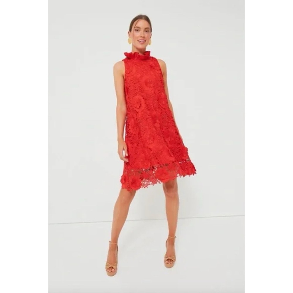 Tuckernuck Red Floral Lace High-Neck Midi Dress